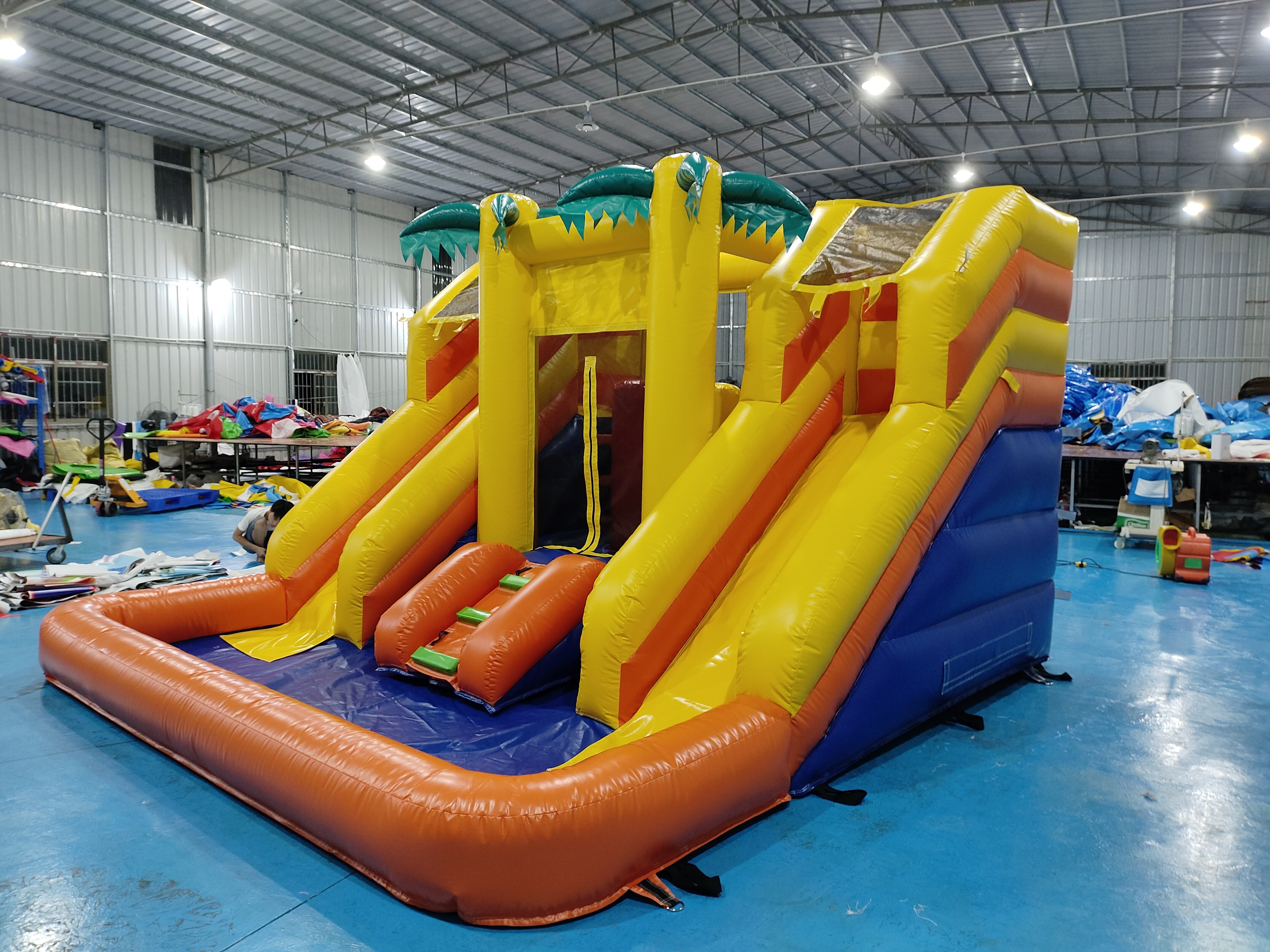Commercial Inflatable Bounce House With Double Slides Inflatable Water Slides Yellow Jungle For Outdoor Party