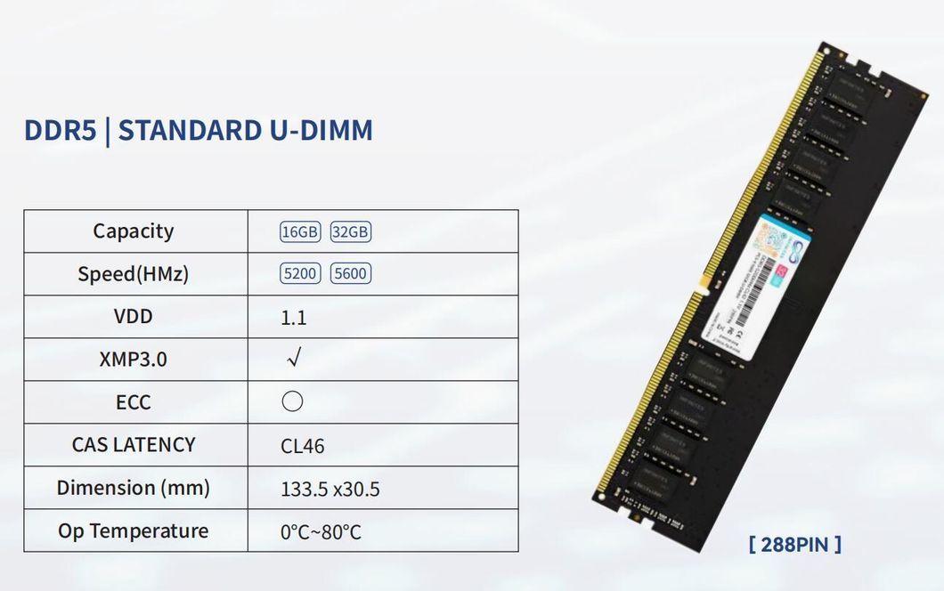 DDR5 288pin 32GB 5200MHz U-DIMM PC-44800 1.1V Non Ecc Gen 5 Memory Consumer Garde Memory Module Speed Booster Overclocking Memory Speed up to 5000MHz