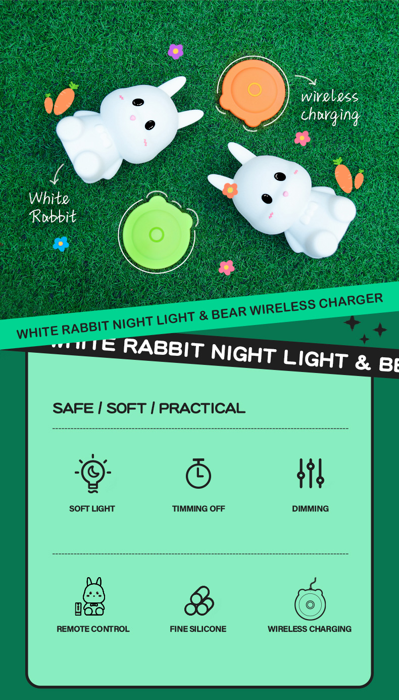 Touch Control Custom Home Decorative Luminous Light Rabbits Animal Lamp LED Night Light