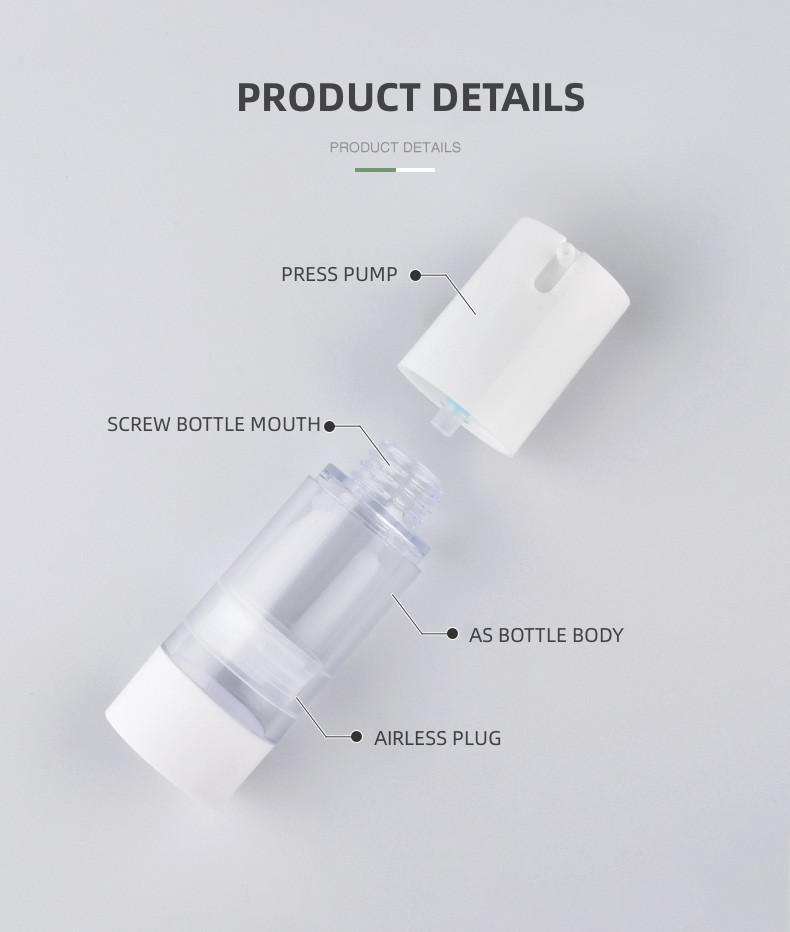 Silver Plastic PP Round Aluminum Cap Cream Airless Bottles 15ml 30ml 50ml 80ml 100ml