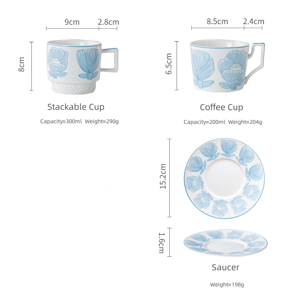Sustainable Business Gifts European Ceramic Floral Tea Cups And Saucers Set 200ml 300ml