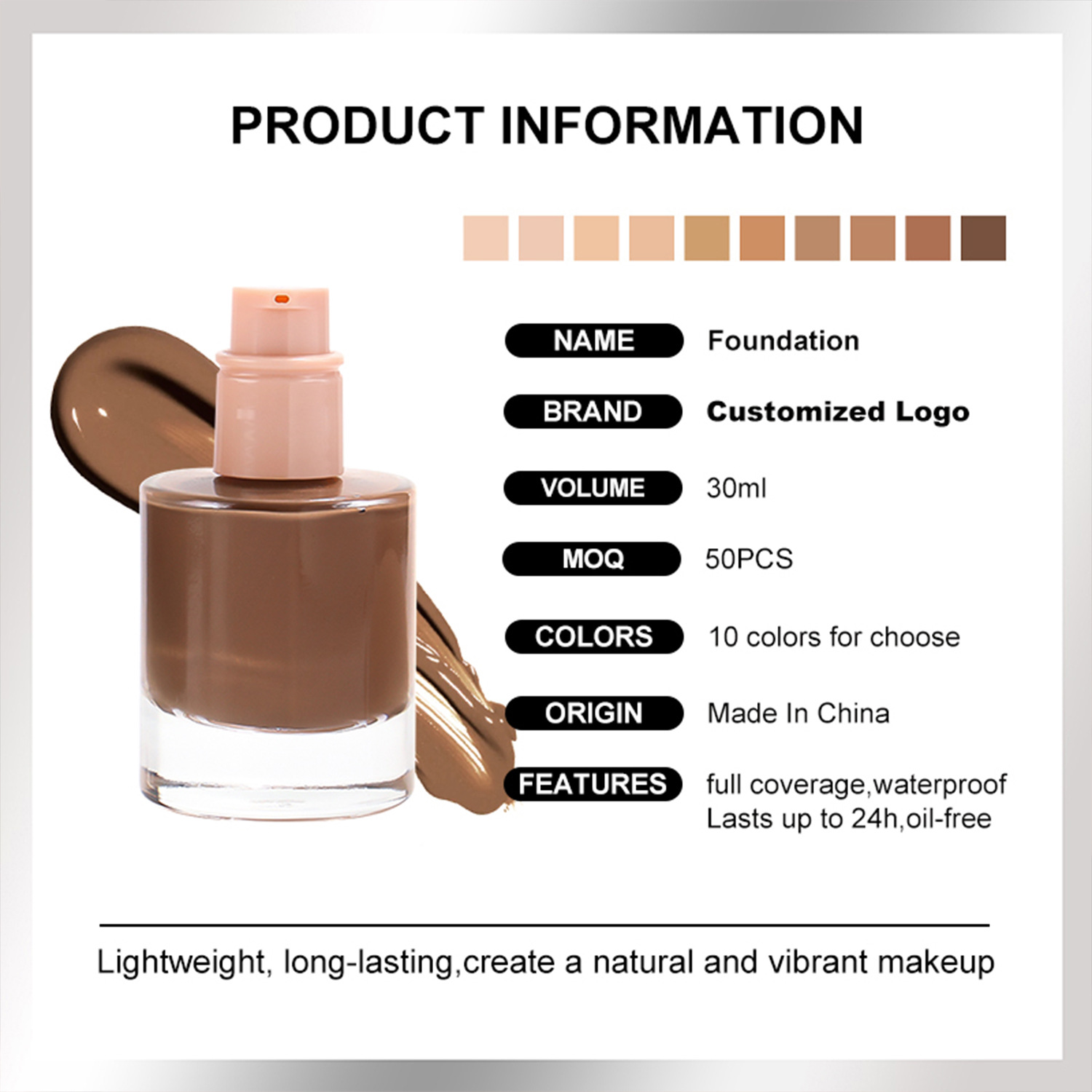 Private Label Full Coverage Makeup Moisturizing Brightening Concealer Waterproof Long Lasting Liquid Foundation for Women