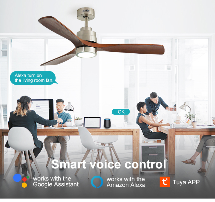 110-240V/50Hz-60Hz Input Voltage V LED Ceiling Fan with Metal Body and Solid Wood Blades