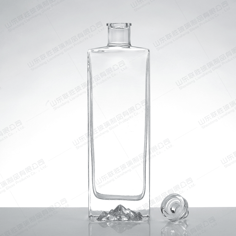 Glass Collar Custom 700ml 750ml 1000ml Square Wine Liquor Alcohol Bottle