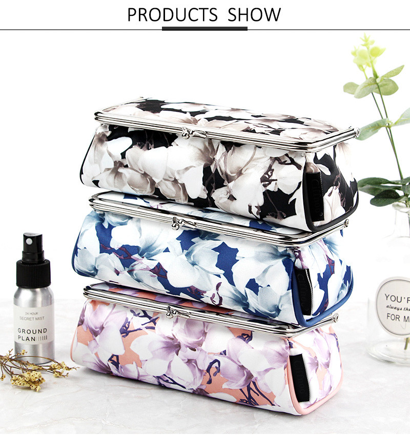 Custom Luxury Vintage Floral Printed Toiletry Cosmetic Makeup Bag