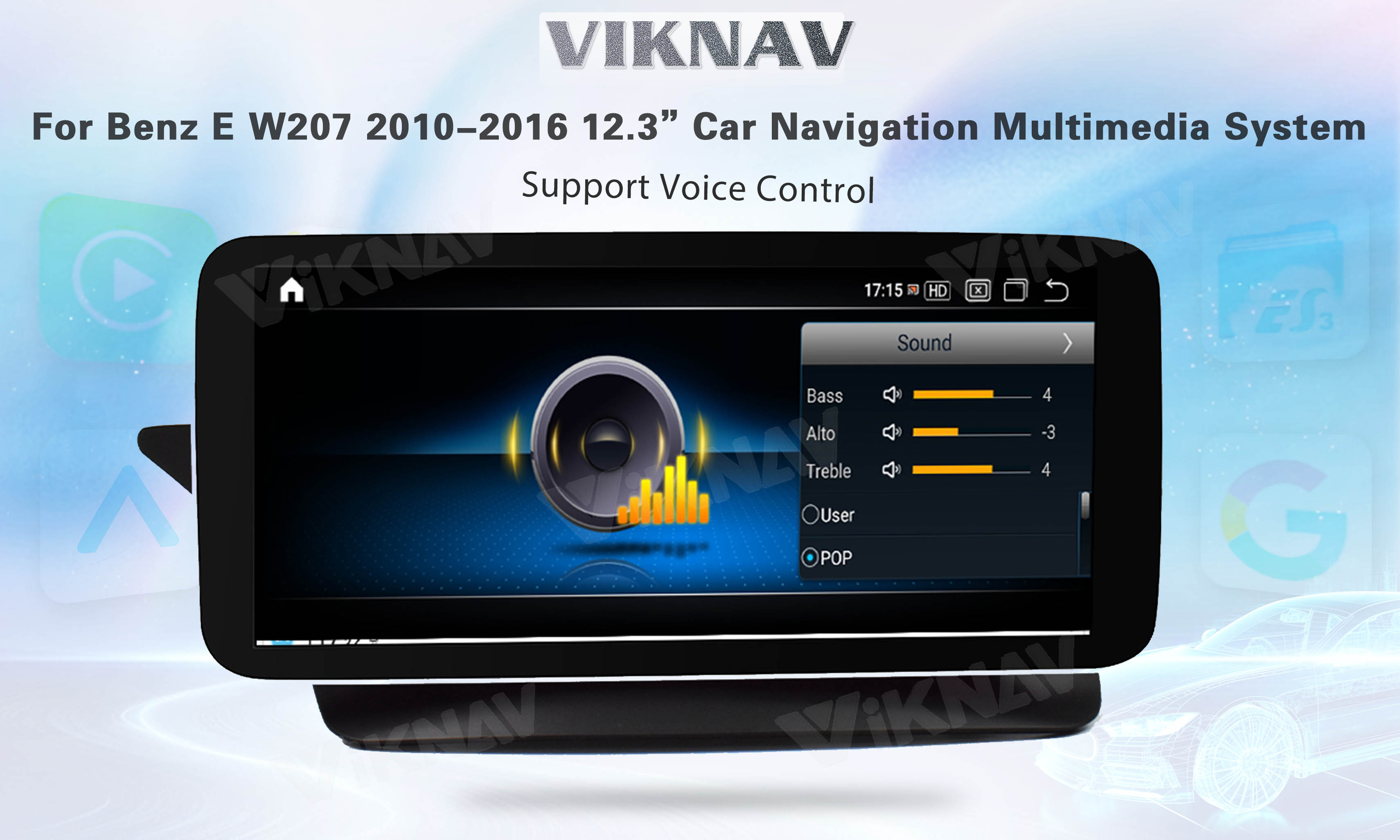 Viknav 12.3 Inch Android Car With Screen Multimedia Player For Mercedes Benz E Class W207 2010-2016 GPS 2Din NTG5.0