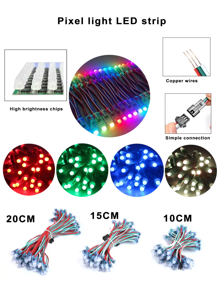 WS2811 Diffused Digital RGB LED String Lights Pixel Light 12mm Round Individually Addressable