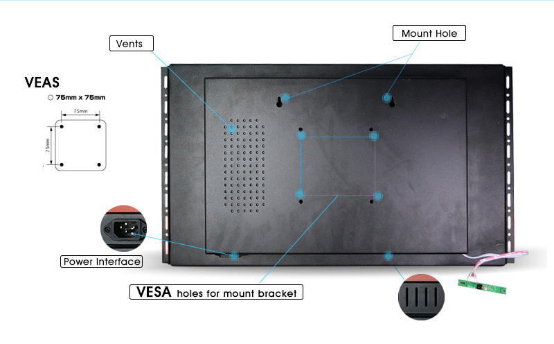 Wall Mount Frameless Full HD LCD Screen 15 Inch For Shelf Display