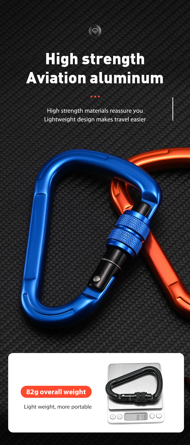 Customization Color Aviation Aluminum 7075 Carabiner Heavy Industry Climbing Accessory