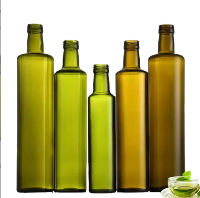 Hot Stamping Clear Round Dark Green Glass Bottle 250ml 500ml for Cooking Olive Oil