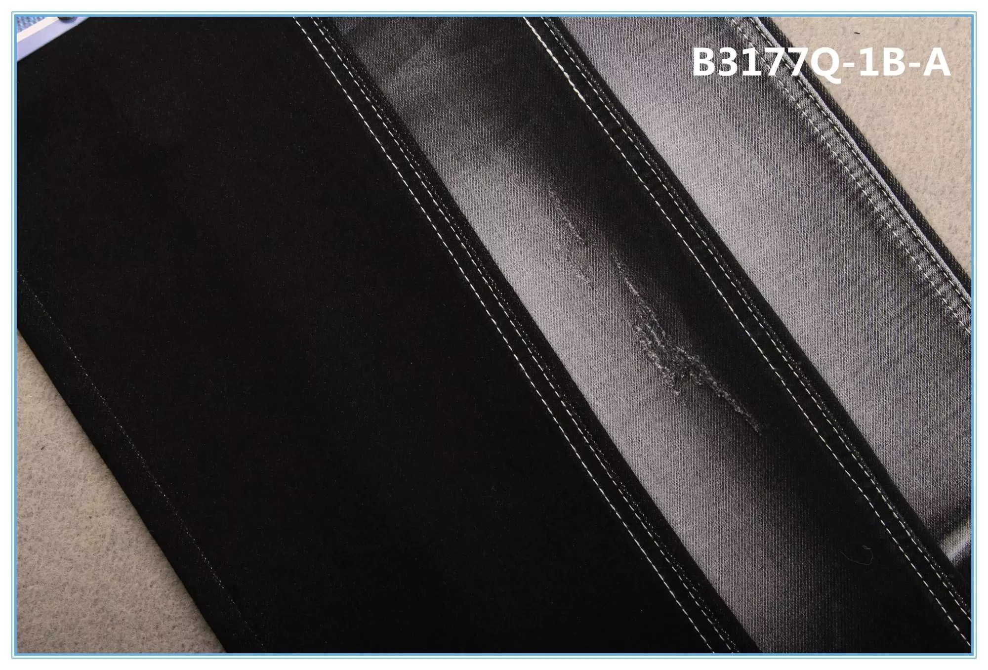 9.3oz Double Layer Stretch Denim Fabric For Jeans Like Knit Mercerizing Finish Sulfur Black