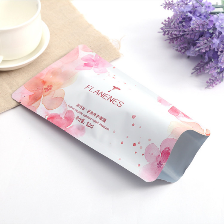 Plastic Color-Printing 3-Side Sealed Flat Pouch Customized Composition Storage Bag for Facial Mask Packaging