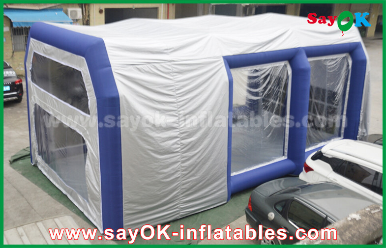 0.5mm PVC Custom Inflatable Products White Blue Inflatable Spray Booth House Tent