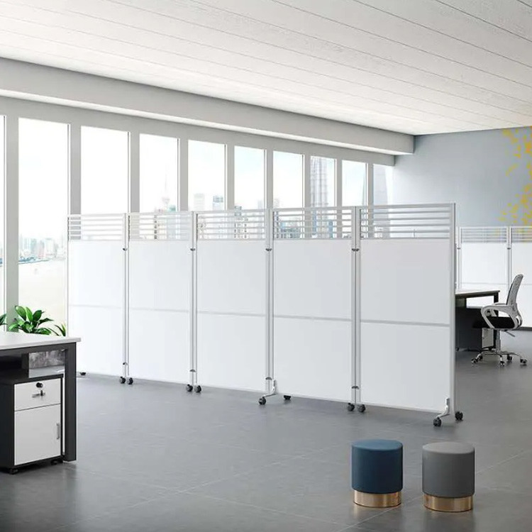 White Portable Office Room Divider Folding Office Space Dividers On Wheels