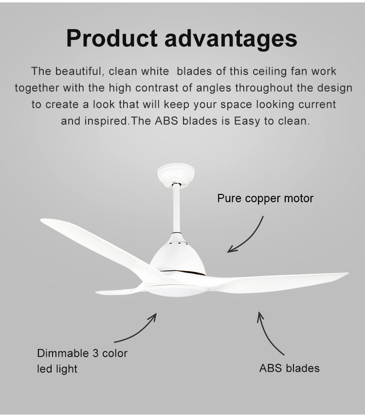 Home 52 Inch Low Voltage Energy Saving Remote Control LED Ceiling Fan with Light Energy