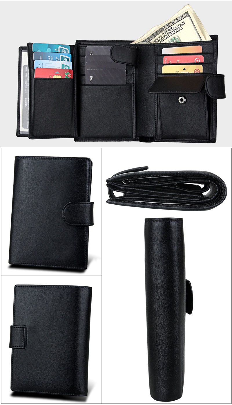 Men's Cowhide Wallet with Custom Logo RFID Blocking and Money Clip in Vintage Design