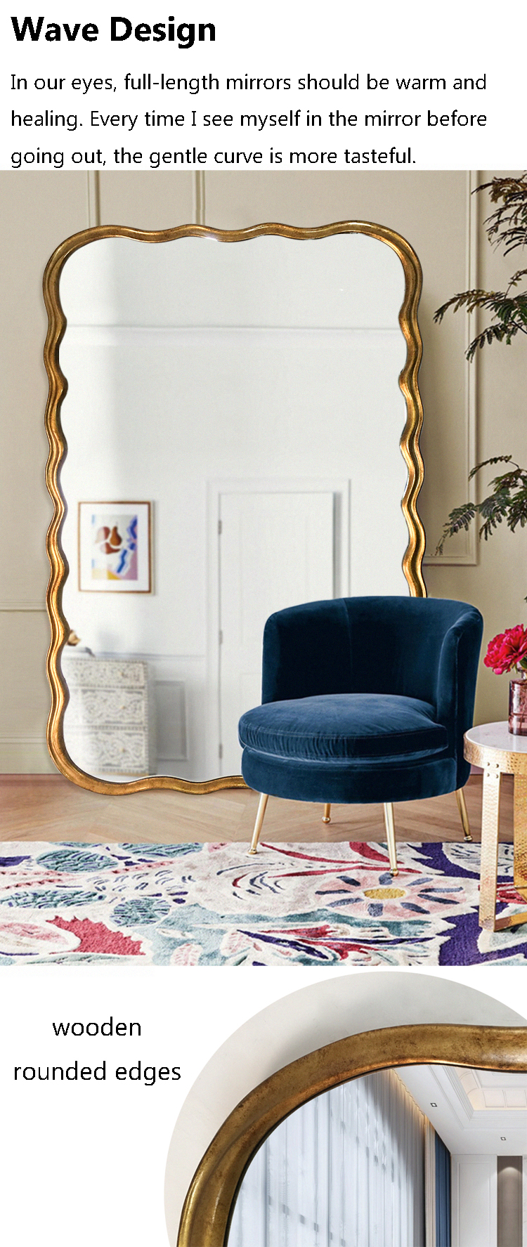 Customized Floor Length Oversized Floor Mirror Wooden Frame 71x32