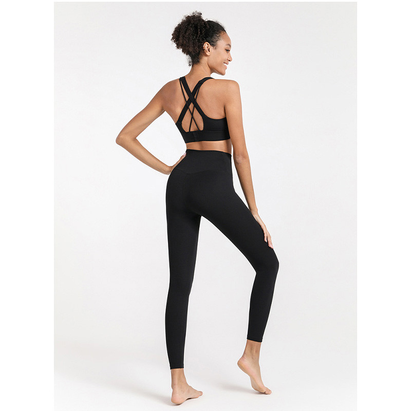 Solid Color Women's 2 Piece Yoga Set Sexy Cross Back Bra Sports Clothes Yoga Leggings