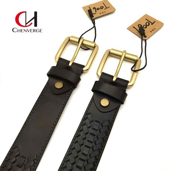 Copper Buckle Genuine Leather Braided Belt , Antiwear Ladies Black Belts For