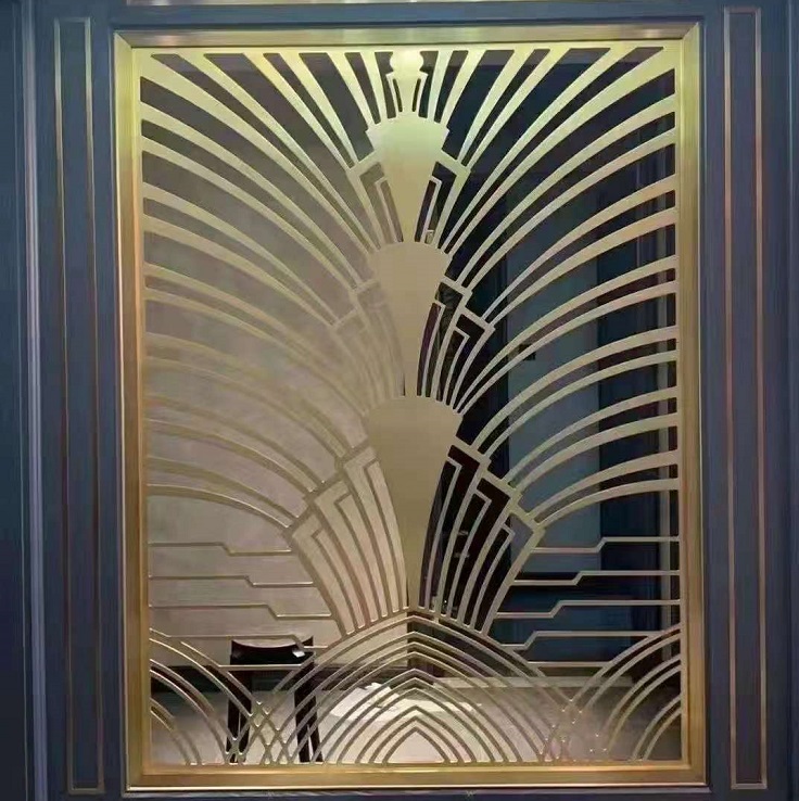 Metal indoor decorative laser privacy mirrored room divider screen