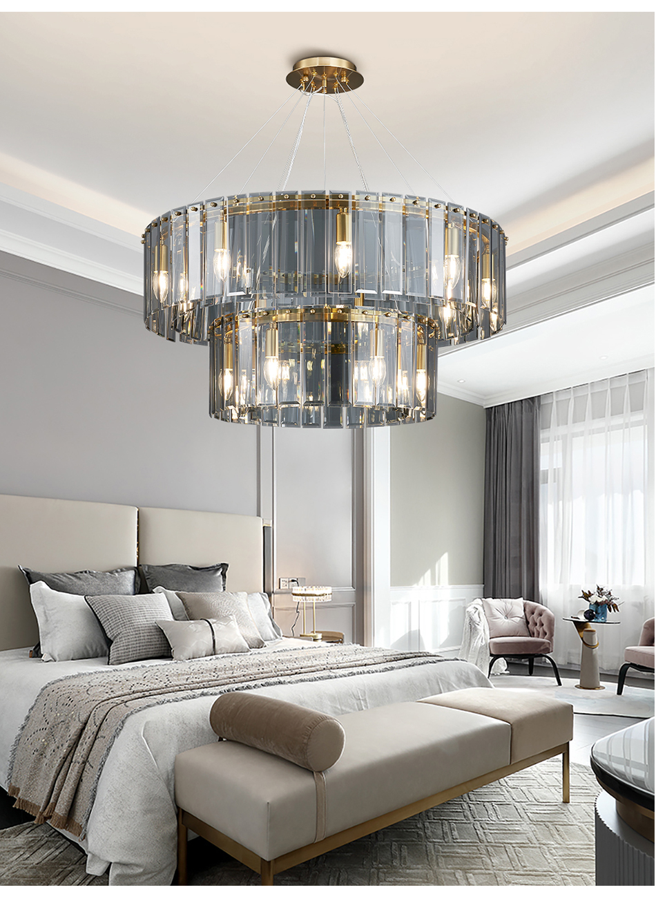 Living room home decor double layer led luxury crystal round chandelier lighting(WH-CY-228)