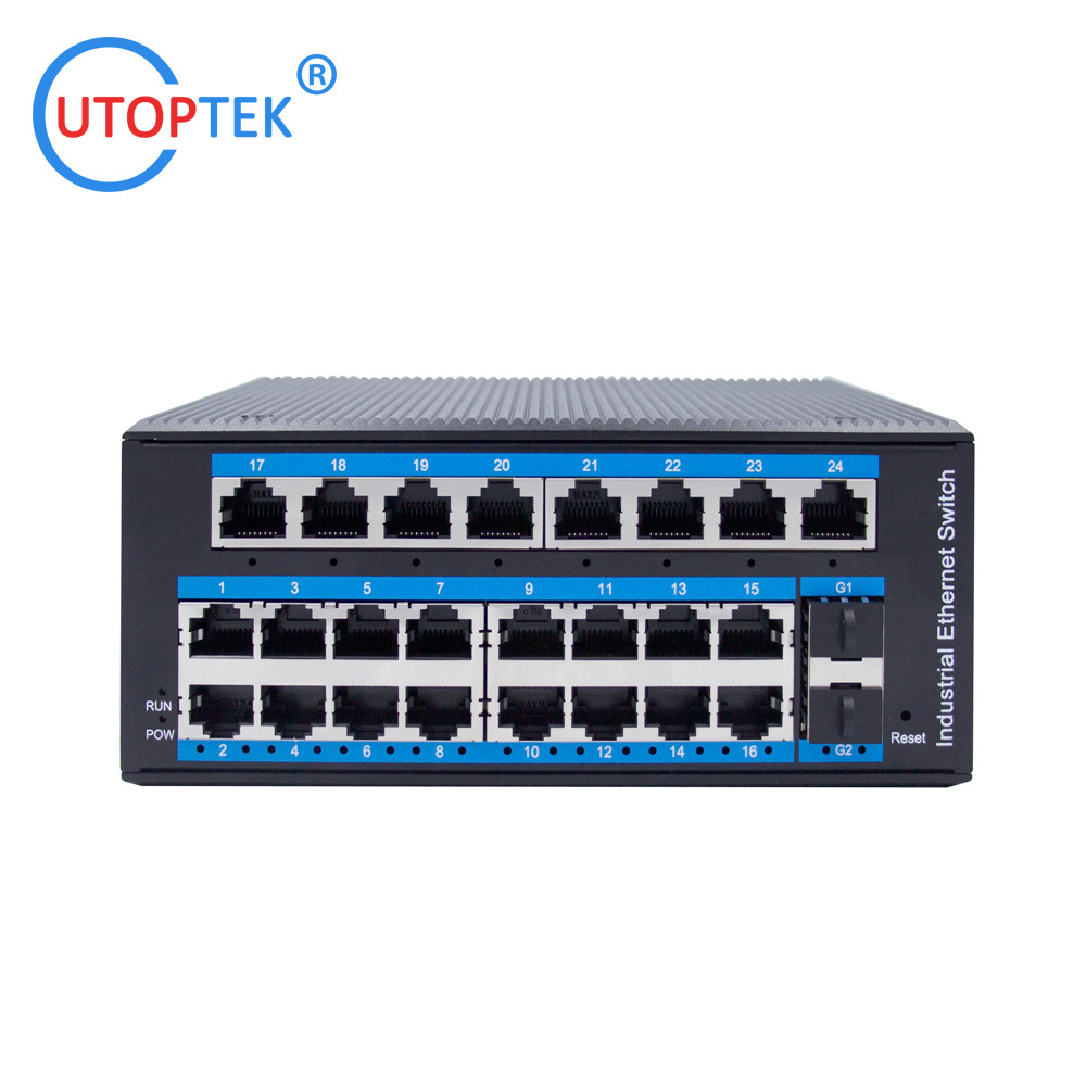 UT2G24FM-SFP L2 Managed Industrial 2x1000M SFP+24x10/100M RJ45+1xConsole port, DIN Rail,-40 ~+85 ℃ Ethernet Switch