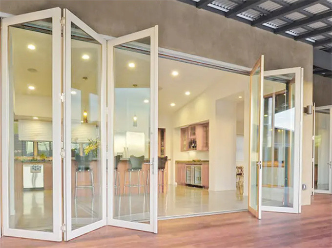 Double Glass Accordion Design Aluminium Folding Doors For Modern Large Bi Folding Patio