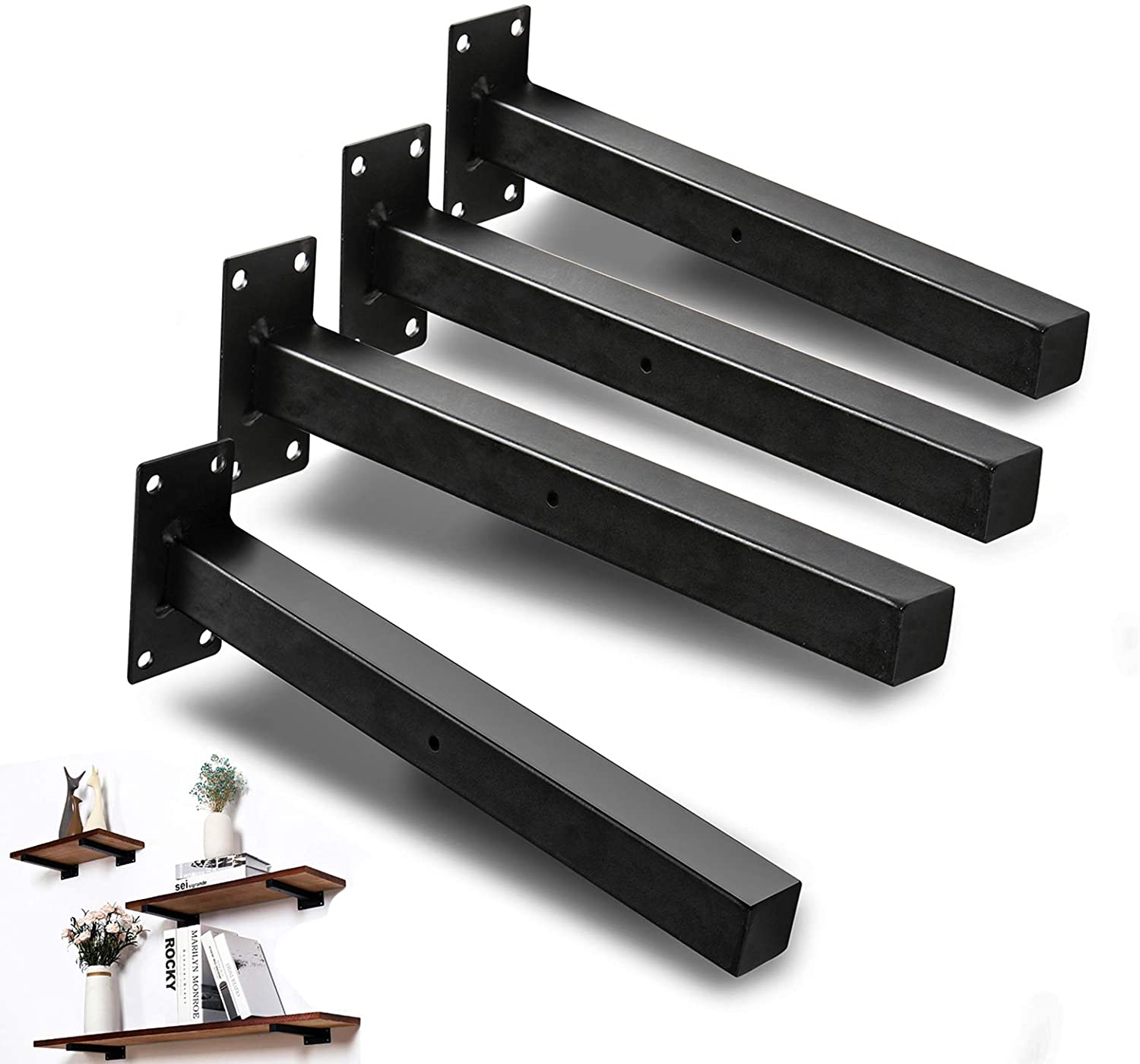 Customized Industrial Floating Shelf Bracket Wall Mounted Metal Shelving Supports in Black