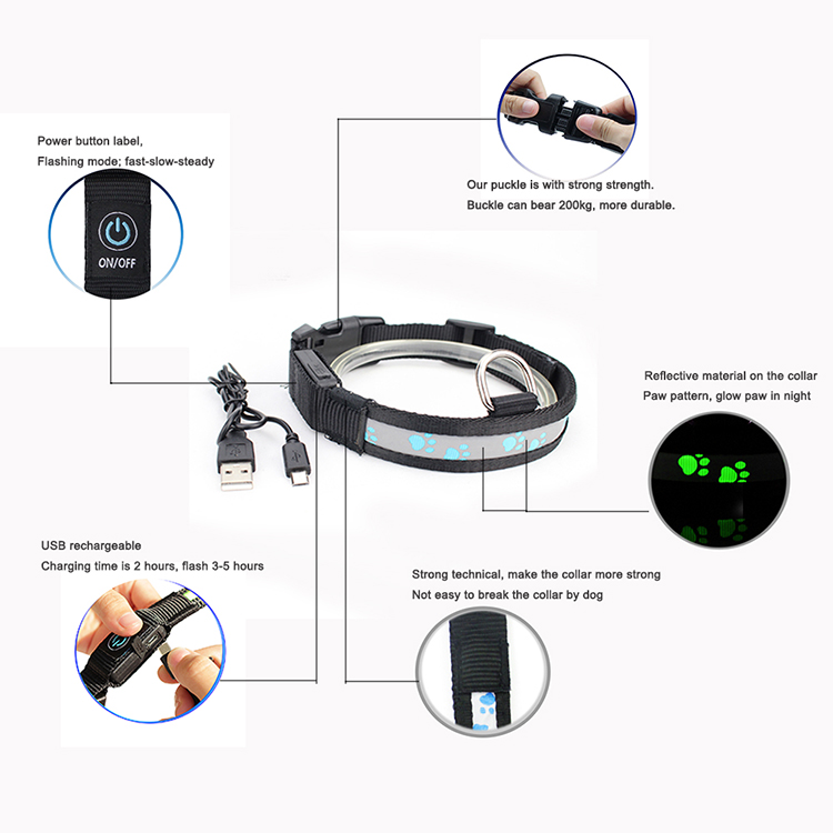 C903 Wholesale Most Welcomed Safety Waterproof Rechargeable Led Luminous Dog Collar