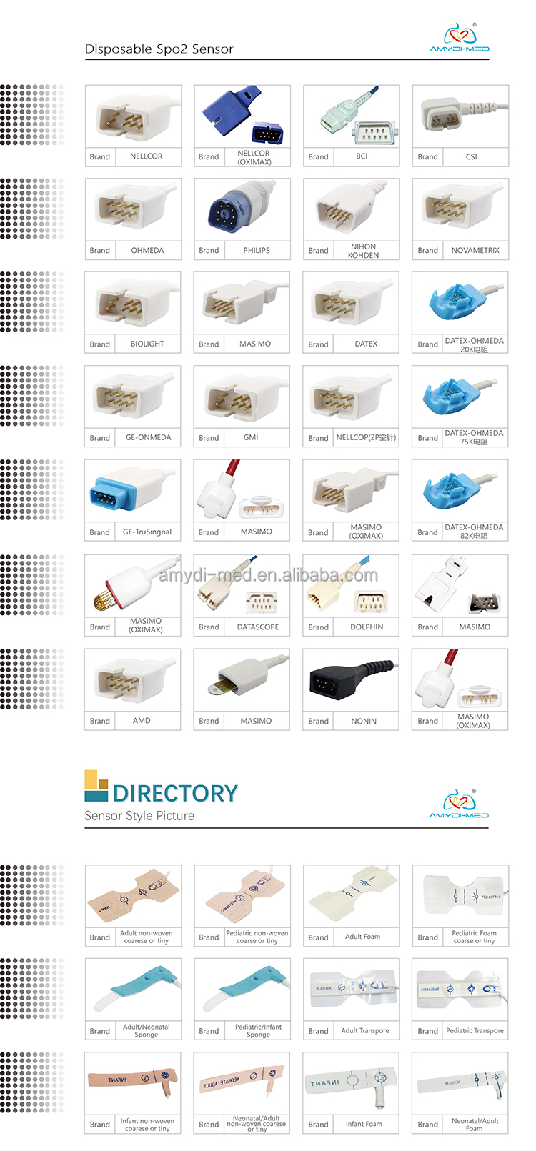 DB9-7P Plug Style Amydi-med SpO2 Probe Compatible for Nellcor Neonatal Adult Medaplast Disposable Sensor in Grey Cable