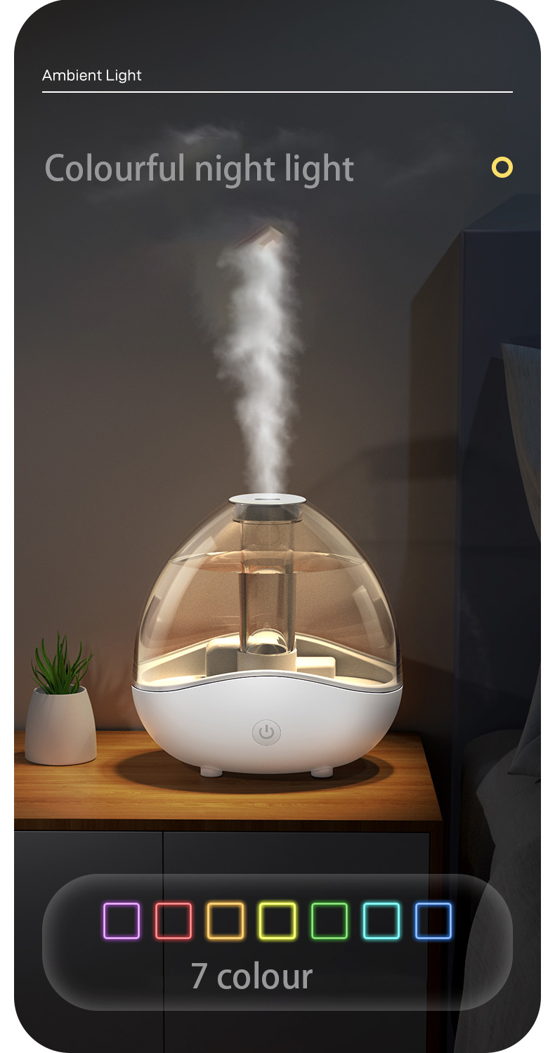 HOMEFISH Ultrasonic Atomization Humidifier 150mL/H-250mL/H Large Mist Output With Night Light