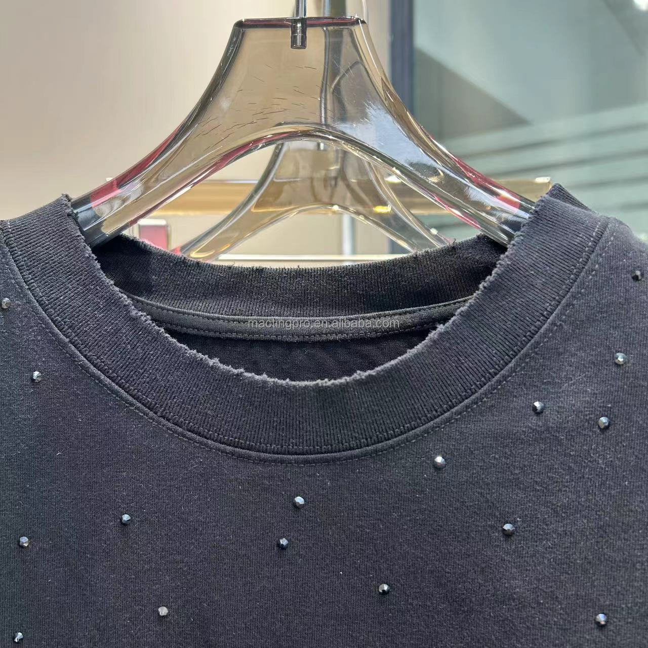 250Gsm Mens Rhinestone T Shirts Unisex Cotton T Shirt With Vintage Wash Oversized Fit In Pink Acid Wash
