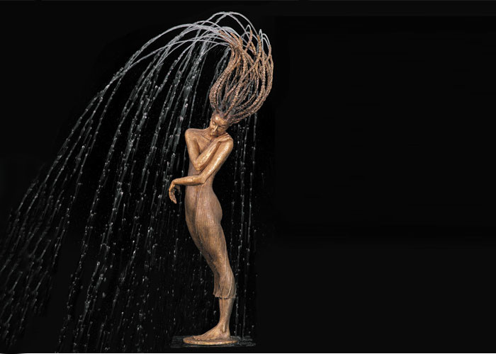 Outdoor Garden Decoration Bronze Woman Water Fountain 250cm Height