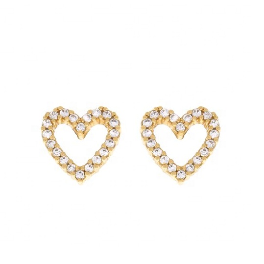 Brass/Copper/925 Sterling Silver Heart Stud Earrings with Full Pave CZ Heart Size 8mm