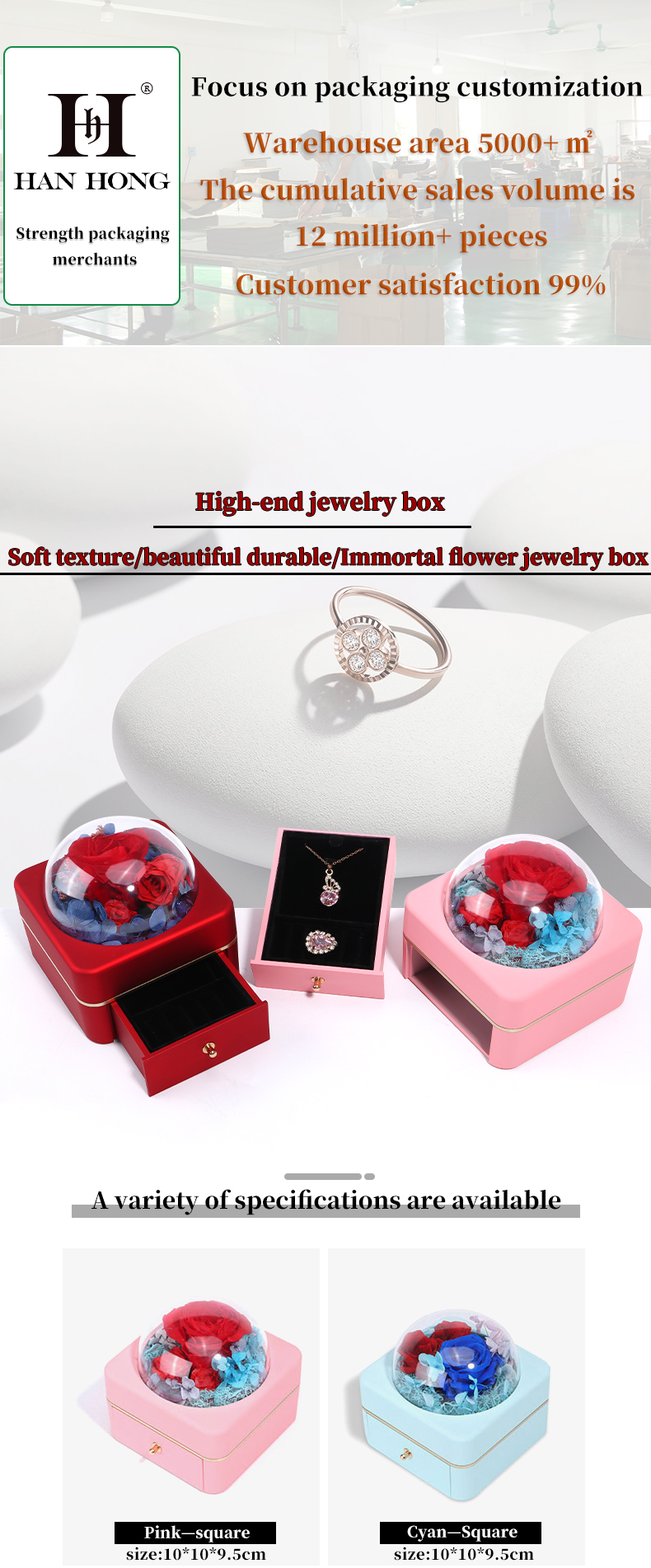 Custom Size Luxury Round Flower Jewelry Box Packaging Ring Drawer Box