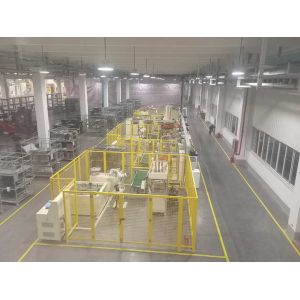 Automatic production line for stacking robots, loading materials into microwave