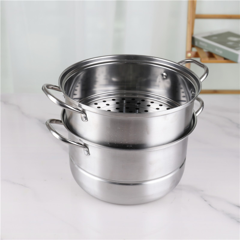 Two Layer Stainless Steel Steamer Pot With Handles Glass Lid