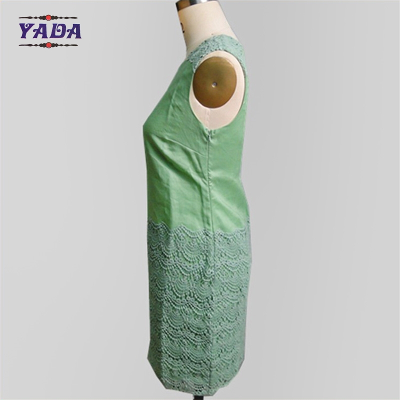 High quality elegant sleeveless green girls a line skirt summer dress 2017 women dresses ladies with lace