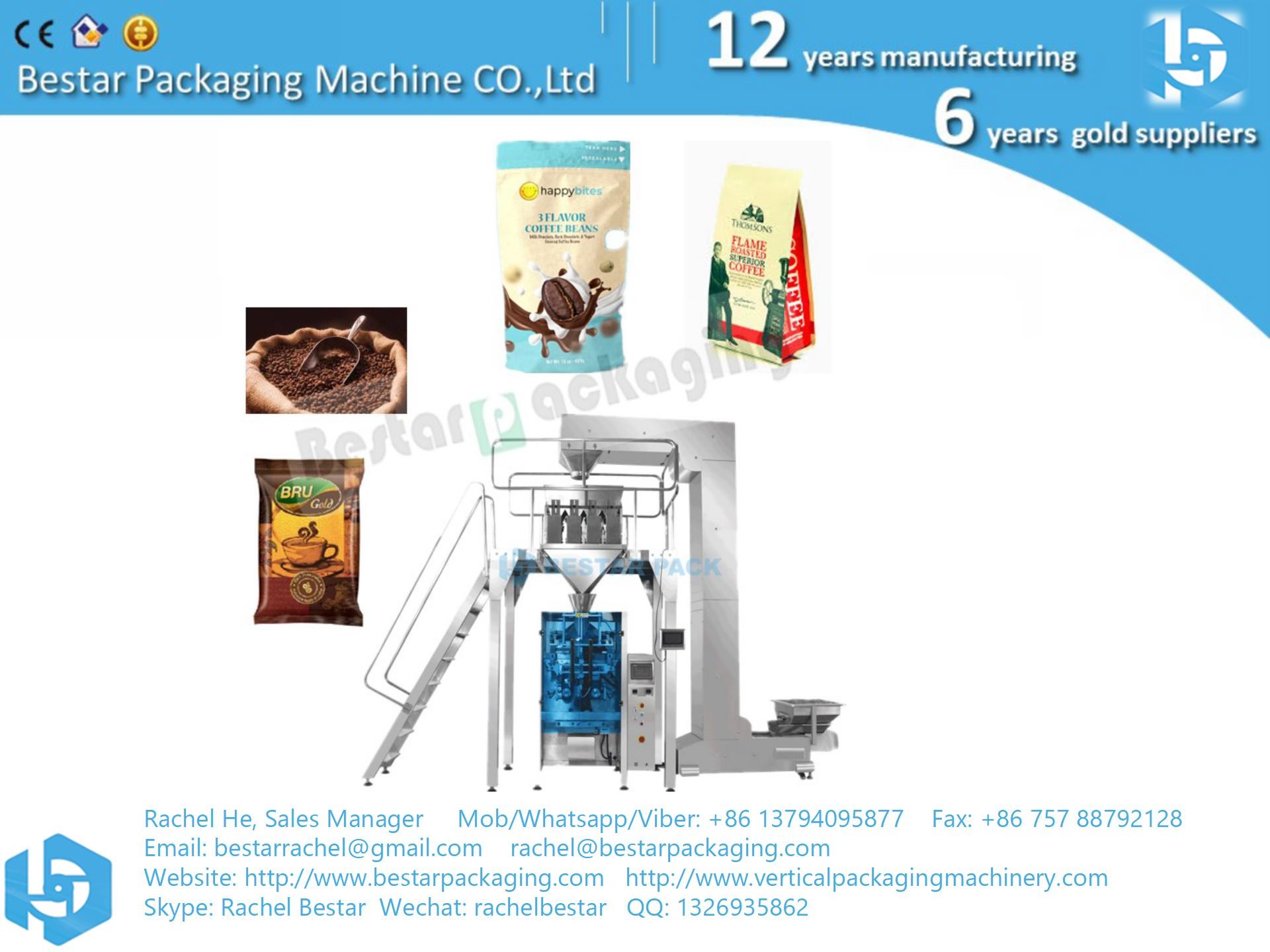 Fully automatic real bean coffee packing machine with 4-heads linear weigher