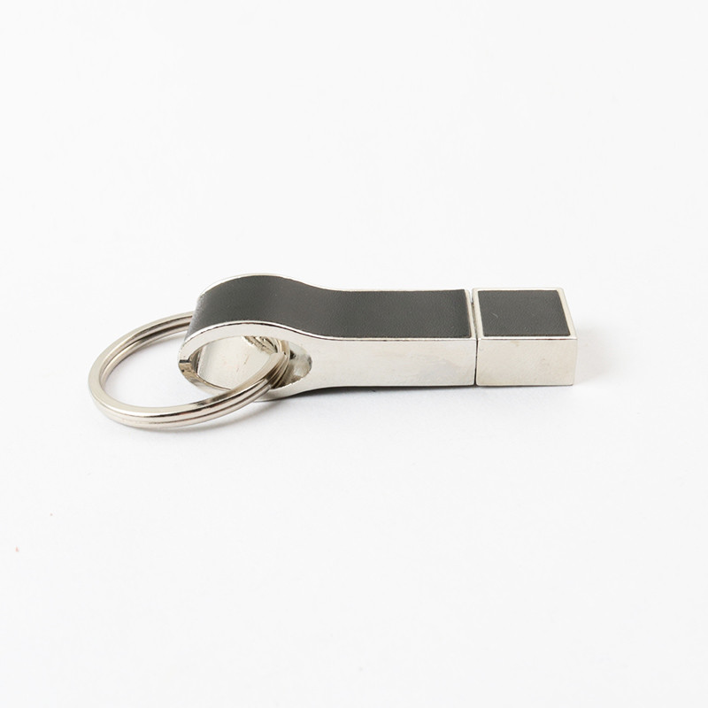 Black Leather USB Flash Drive With Key Ring Good Make Logo Fast Speed USB 2.0 And 3.0