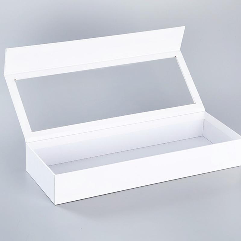 Flip Top PVC Window White Rigid Cardboard Necktie Packaging Box Magnetic Closure