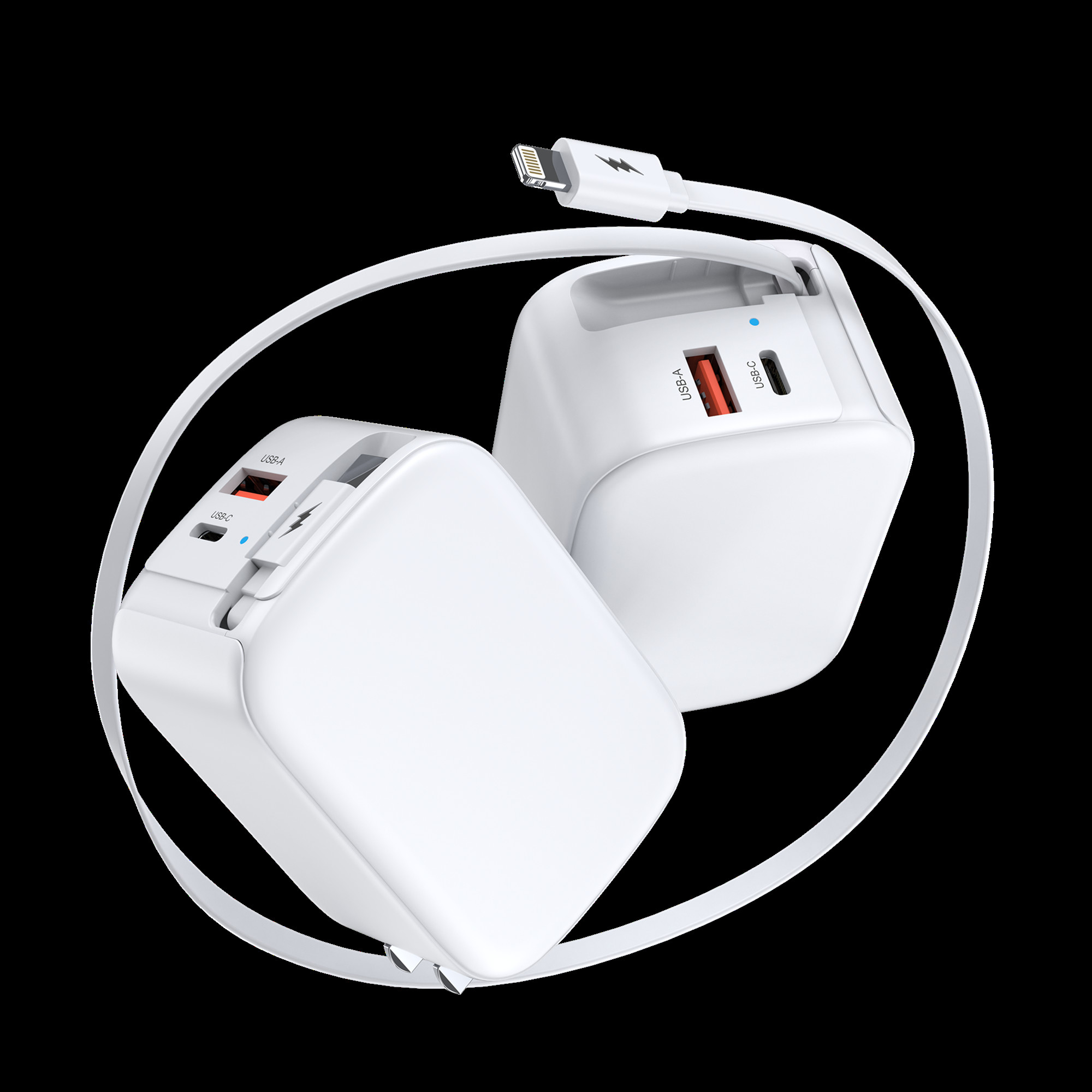 2024 new design product 3in1 Phone GaN Fast Charger 45W 8Pin Ports With Retractable Cables