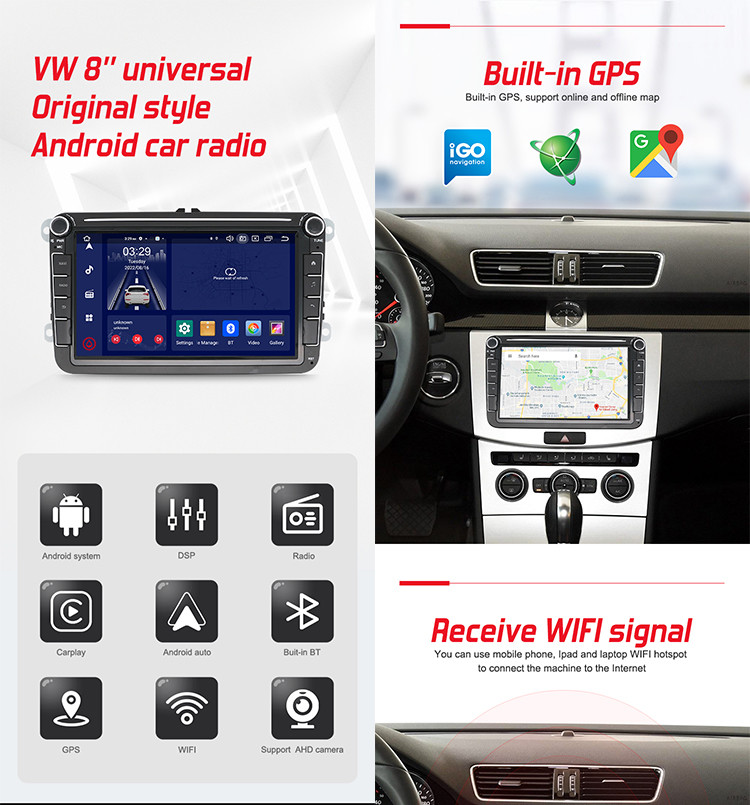 Universal OEM Car Radio 1024*600 8 Inch Touchscreen For Volkswagen