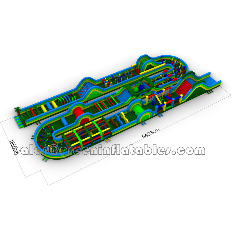 Best Lead Free Pvc Tarpaulin Material Custom Inflatable Obstacle Course Equipment Trampoline Amusement Theme Park