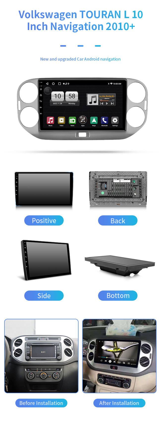 Mobile Phone Mirroring Bluetooth Car Navigation 4G+64G For Volkswagen TIGUAN 2010+