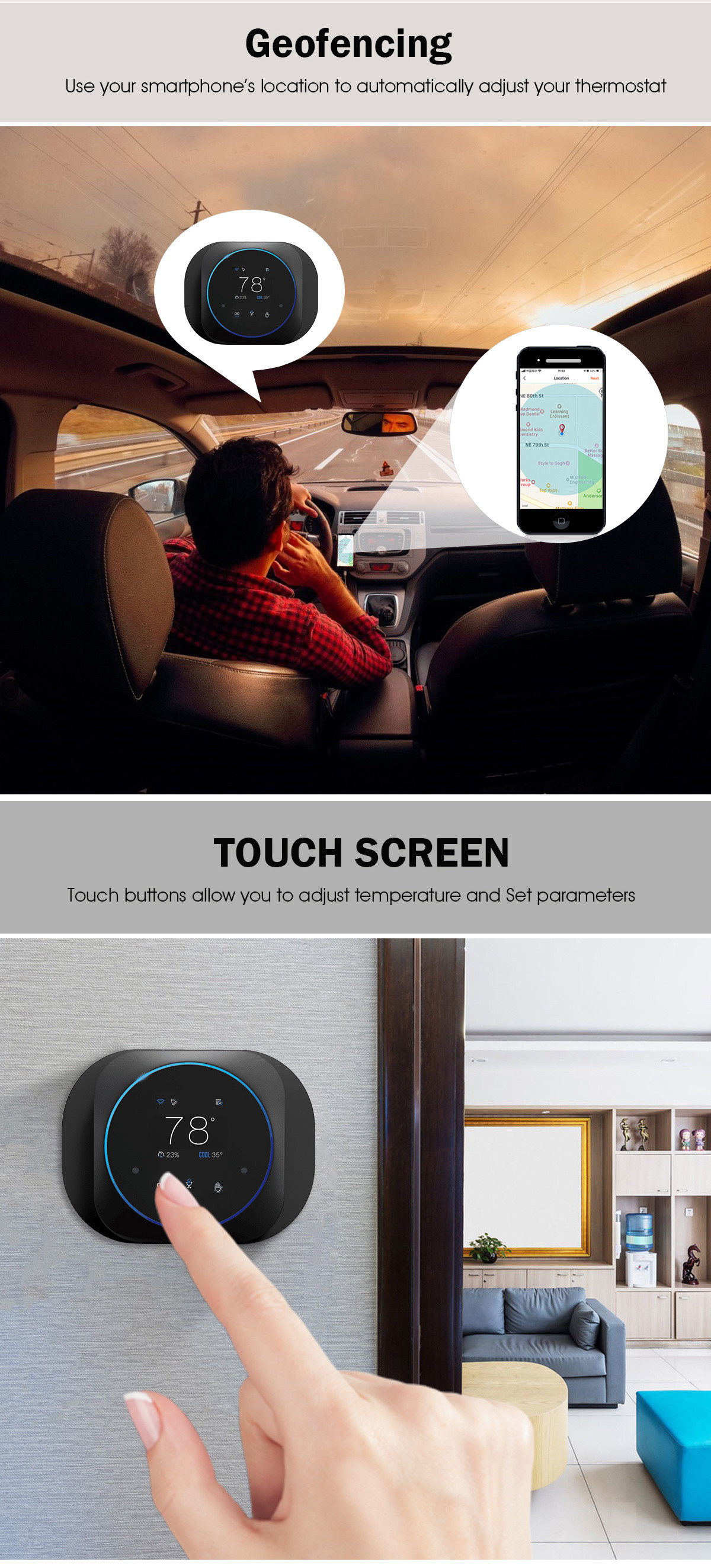 24VAC LED WiFi Smart Thermostat With Voice Control Electric Heat Thermostat