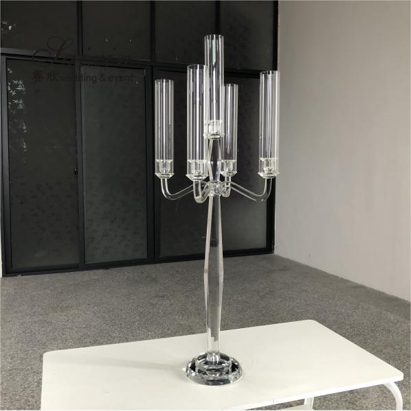 Hot Sale Tall Wedding Decoration 5 Arms Clear Wedding Crystal Centerpiece