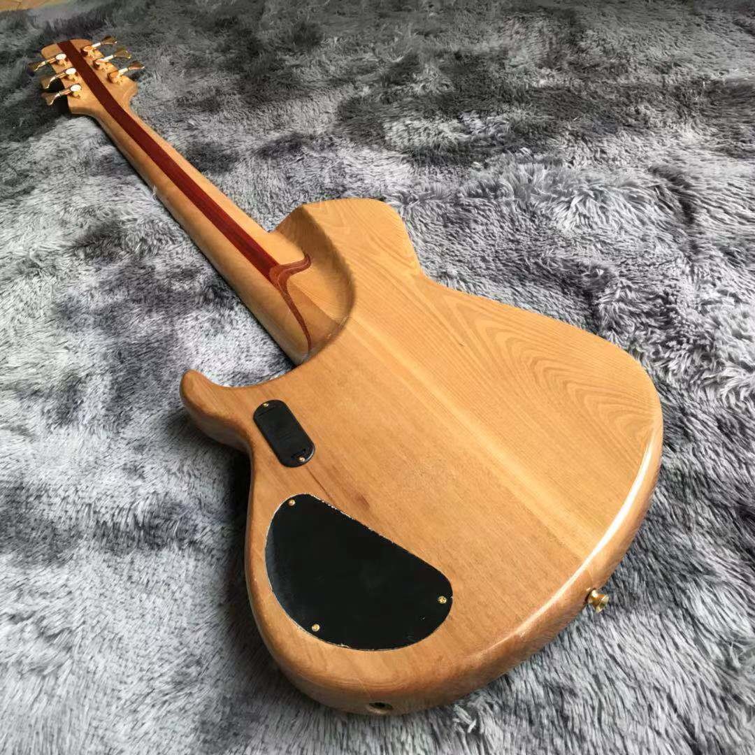 Custom Neck Throu Body Flamed Maple Top Ash Wood 6 Strings Guitar Bass with 940mm Scale Lengthen