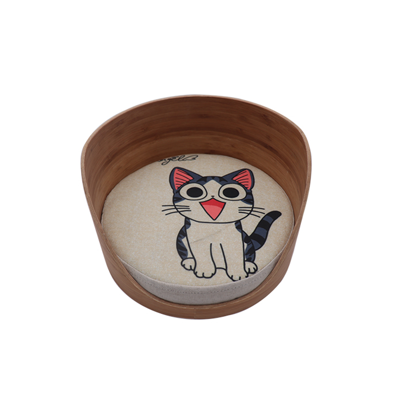 Indoor Round Wood Bamboo Pet Bed Frame Cat Cattery