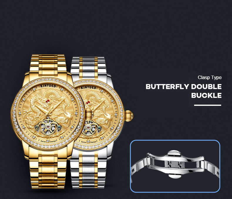 KINYUED watches men wrist Automatic Mechanical Movement stainless steel band custom logo